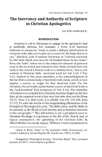 The Inerrancy and Authority of Scripture in Christian Apologetics