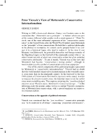 Peter Viereck's View of Metternich's Conservative Internationalism