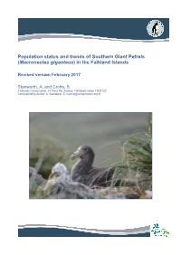 Population Status and Trends of Southern Giant Petrels (Macronectes Giganteus ) in the Falkland Islands