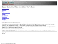 Contents: Sound Blaster Live! Value Sound Card User's Guide