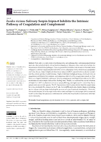 Ixodes Ricinus Salivary Serpin Iripin-8 Inhibits the Intrinsic Pathway of Coagulation and Complement