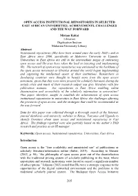Open Access Institutional Repositories in Selected East African Universities: Achievements, Challenges and the Way Forward