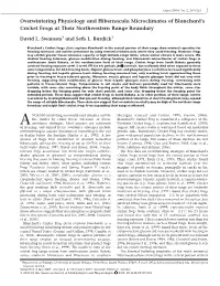 Overwintering Physiology and Hibernacula Microclimates of Blanchard’S Cricket Frogs at Their Northwestern Range Boundary