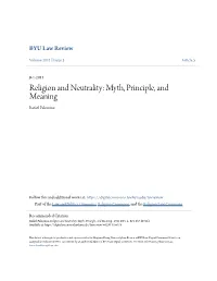 Religion and Neutrality: Myth, Principle, and Meaning Rafael Palomino
