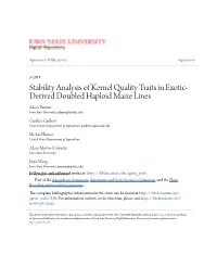 Stability Analysis of Kernel Quality Traits in Exotic-Derived Doubled Haploid Maize Lines