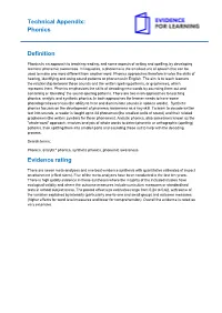 Technical Appendix: Phonics Definition Evidence Rating