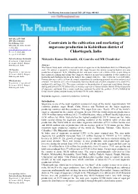 Constraints in the Cultivation and Marketing of Sugarcane Production