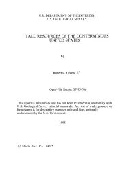 Talc Resources of the Conterminous United States