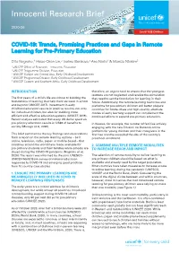 COVID-19: Trends, Promising Practices and Gaps in Remote Learning for Pre-Primary Education