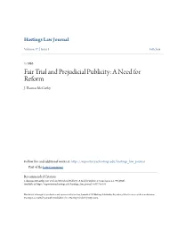 Fair Trial and Prejudicial Publicity: a Need for Reform J