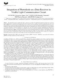 Integration of Photodiode As a Data Receiver in Visible Light Communication Circuit