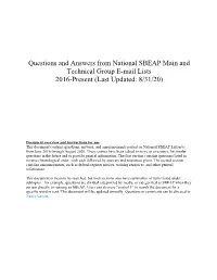 Questions and Answers from National SBEAP Main and Technical Group E-Mail Lists 2016-Present (Last Updated: 8/31/20)