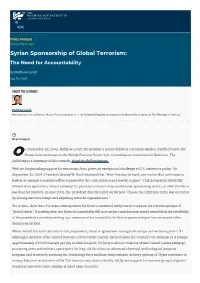 Syrian Sponsorship of Global Terrorism: the Need for Accountability by Matthew Levitt