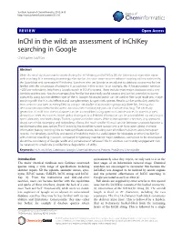 Inchi in the Wild: an Assessment of Inchikey Searching in Google Christopher Southan