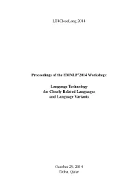 Proceedings of the EMNLP'2014 Workshop on Language