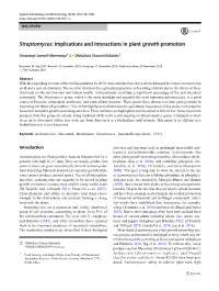 Streptomyces: Implications and Interactions in Plant Growth Promotion