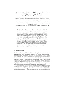 Summarizing Software API Usage Examples Using Clustering Techniques