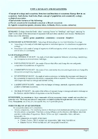 Unit 2: Ecology and Ecosystems