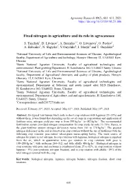 Fixed Nitrogen in Agriculture and Its Role in Agrocenoses