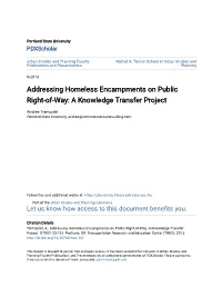 Addressing Homeless Encampments on Public Right-Of-Way: a Knowledge Transfer Project