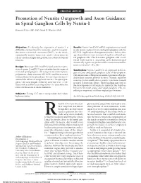 Promotion of Neurite Outgrowth and Axon Guidance in Spiral Ganglion Cells by Netrin-1