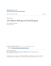 2012 Illinois Shakespeare Festival Program School of Theatre and Dance Illinois State University