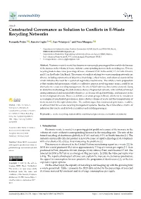 Constructed Governance As Solution to Conflicts in E-Waste Recycling