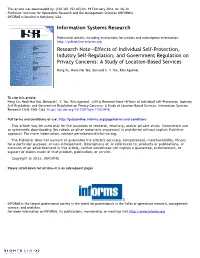Effects of Individual Self-Protection, Industry Self-Regulation, and Government Regulation on Privacy Concerns: a Study of Location-Based Services
