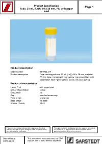 (Lxø): 80 X 28 Mm, PS, with Paper Label Product Description