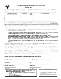 Notice of Intent to Provide Home Instruction Form
