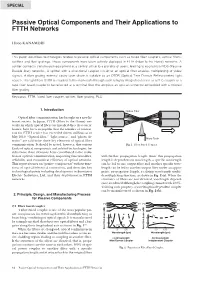 Passive Optical Components and Their Applications to FTTH Networks