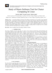 Study of Mosix Software Tool for Cluster Computing in Linux