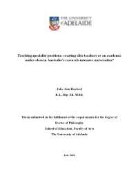 Teaching Specialist Positions: Creating Elite Teachers Or an Academic Under-Class in Australia’S Research-Intensive Universities?