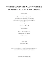 Comparing in Situ and Bulk Constitutive Properties of a Structural Adhesive