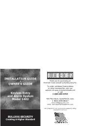 INSTALLATION GUIDE OWNER's GUIDE Keyless Entry and Alarm