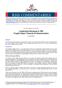 RSIS COMMENTARIES RSIS Commentaries Are Intended to Provide Timely And, Where Appropriate, Policy Relevant Background and Analysis of Contemporary Developments
