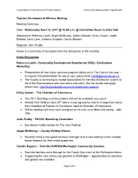 Tourism Development Alliance Meeting Meeting Summary Date
