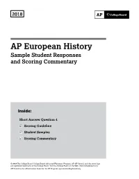 AP European History Sample Student Responses and Scoring Commentary