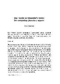 Ibn Cazziiz Al-Qusantini's Tables for Computing Planetary Aspects