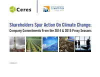 Shareholders Spur Action on Climate Change: Company Commitments from the 2014 & 2015 Proxy Seasons