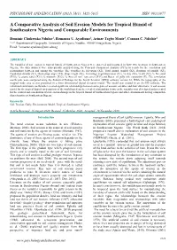 A Comparative Analysis of Soil Erosion Models for Tropical Humid of Southeastern Nigeria and Comparable Environments