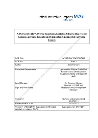 Serious Adverse Events and Suspected Unexpected Adverse Events