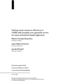 Testing Mean-Variance Efficiency in CAPM with Possibly Non-Gaussian