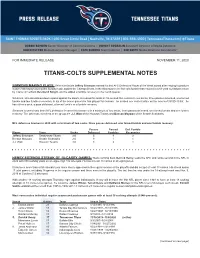 Titans-Colts Supplemental Notes
