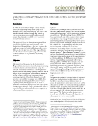 CREATING a LIBRARY SERVICE for SCHOLARLY OPEN ACCESS JOURNALS Ingrid Cutler