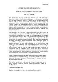 MS Dep 1980/1 Archives of the Dean and Chapter Of