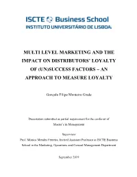 Multi Level Marketing and the Impact on Distributors' Loyalty of (Un)