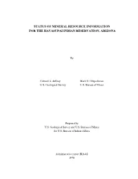 Status of Mineral Resource Information for the Havasupai Indian Reservation, Arizona