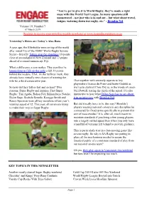 Volume 19, Number 7 “You've Got to Give It to World Rugby, They've Made a Right Mess with This World Test League. So Many Ques