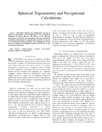 Spherical Trigonometry and Navigational Calculations
